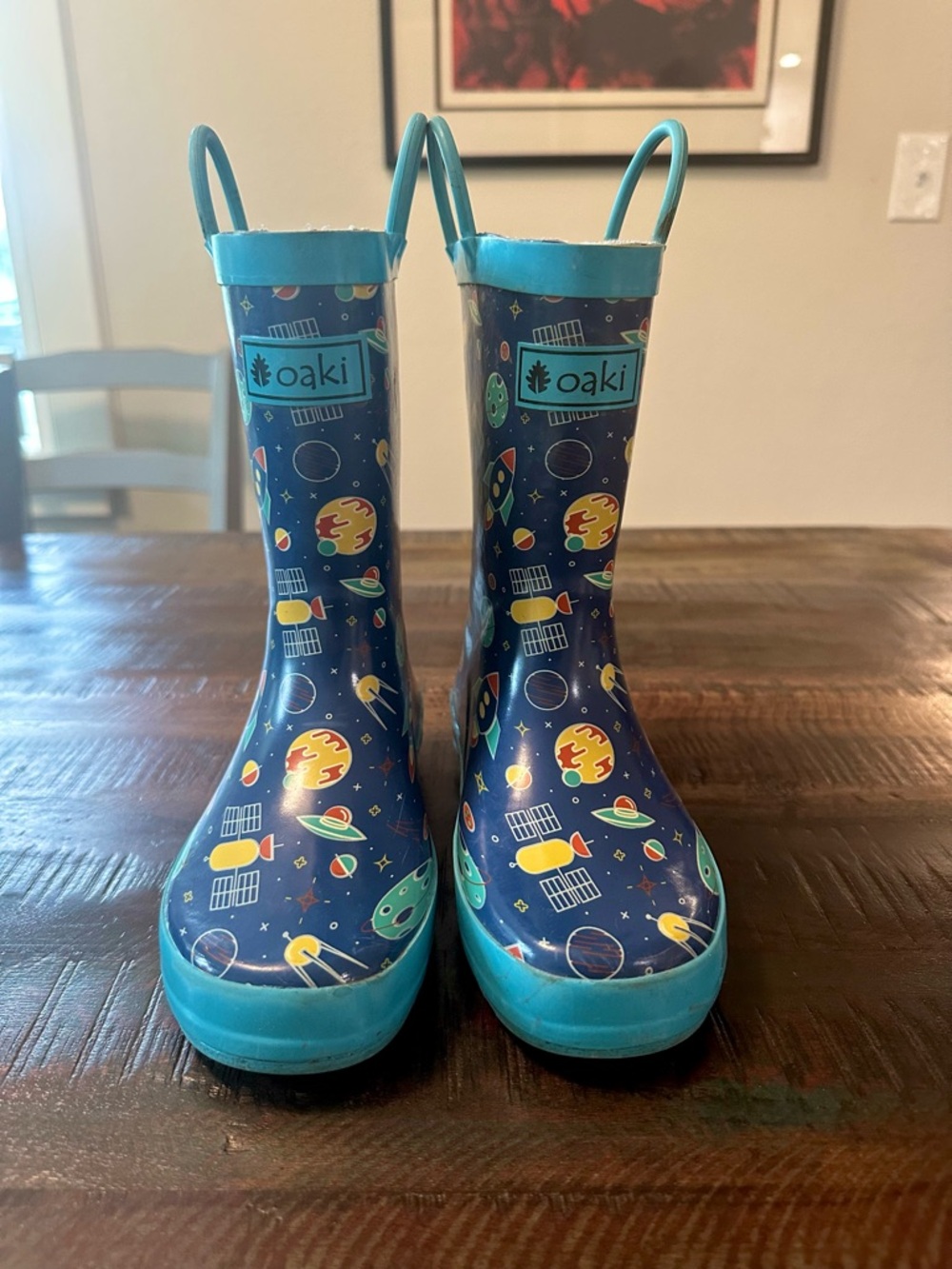Oaki Kids Navy Space-Print Rain Boots with Teal Trim